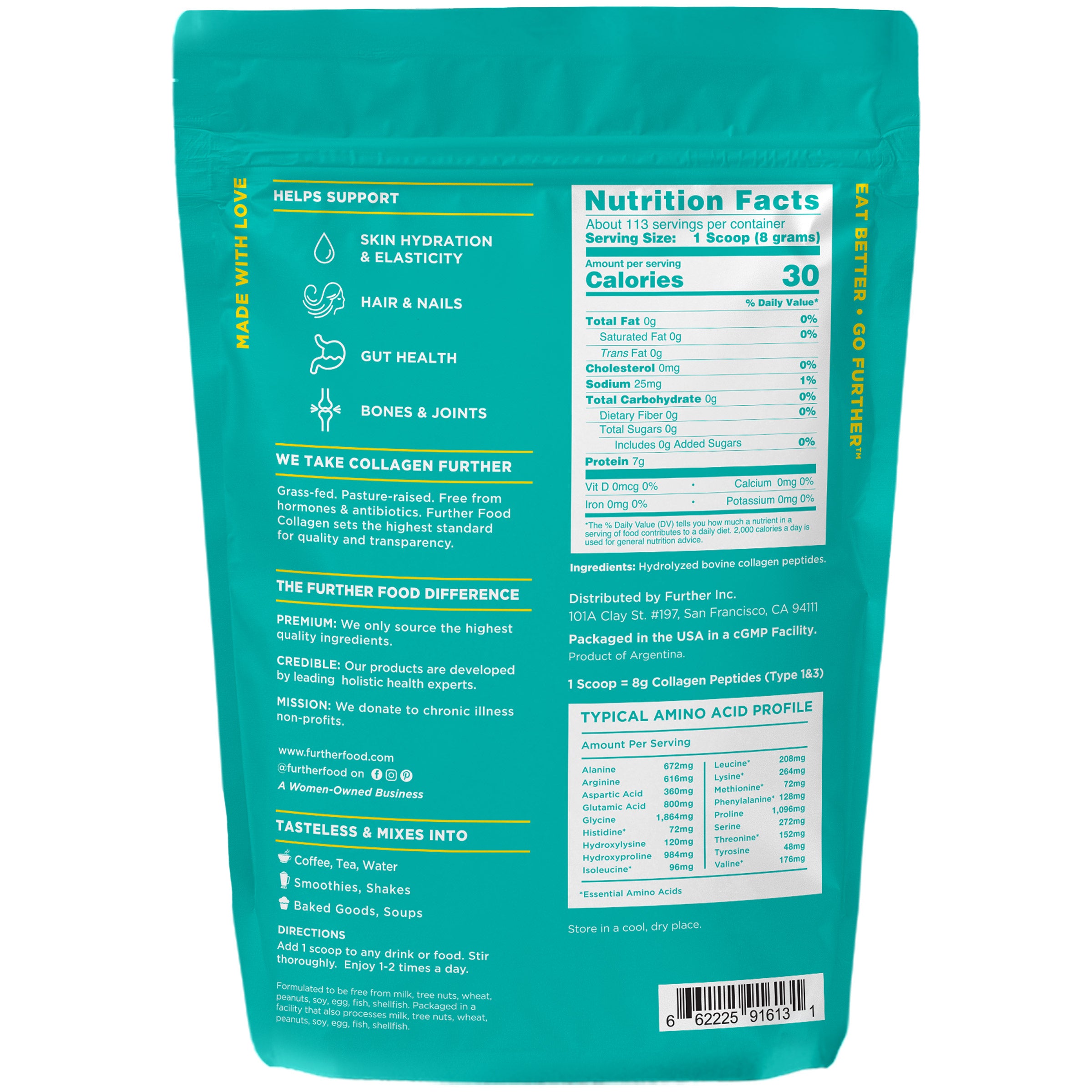 Grass-Fed Collagen Peptides Powder — 32 oz unflavored tub, main product photo