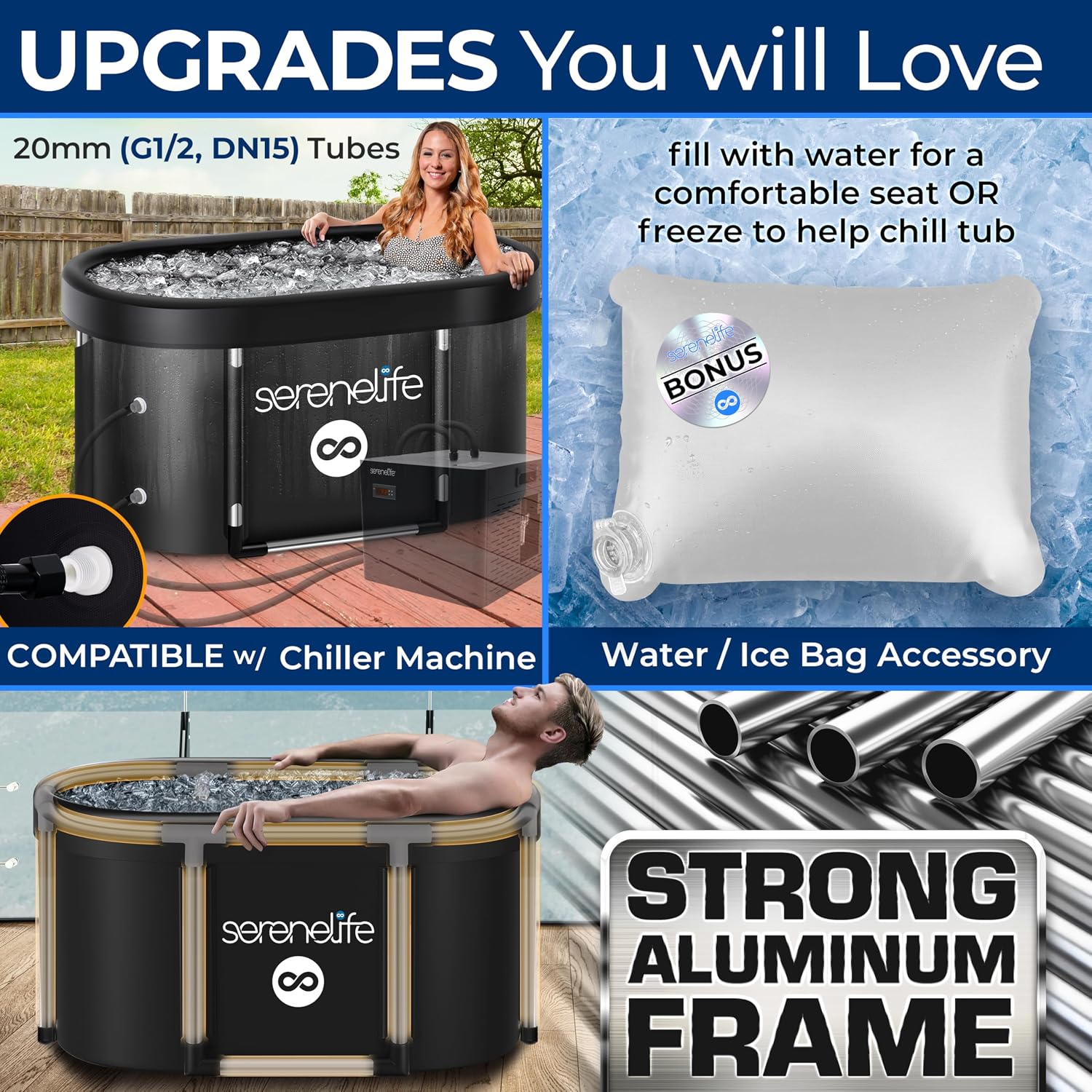 Portable Cold Plunge Tub — frame and size detail