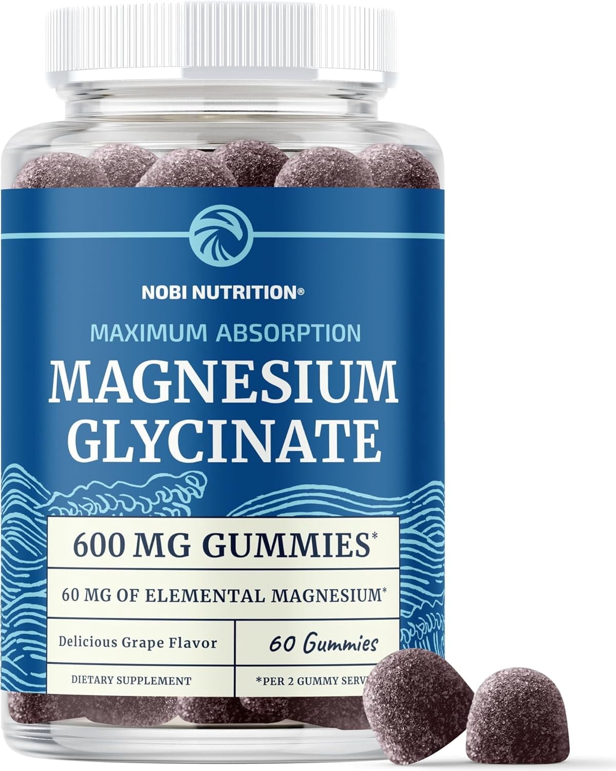 Magnesium Glycinate Gummies — grape flavor bottle, main product photo